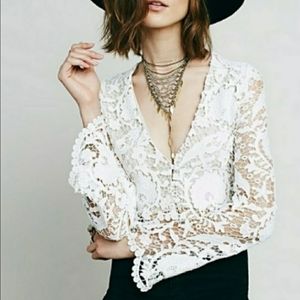 Stone Cold Fox Lace Crop Top Button Down